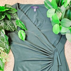 Chaps Waterfall Green Jersey Stretchy Dress 3/4 Sleeves Small